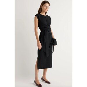 Modern Citizen Womens Medium Black Fei Tie Front Cotton Blend Midi Dress